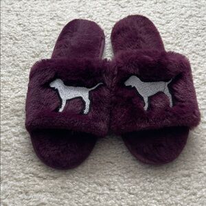 PINK Victoria's Secret Plush Dog Slide Slippers - Plum